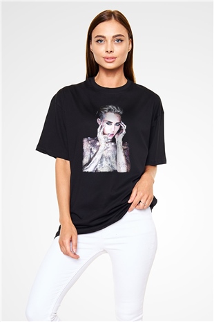 Miley Cyrus Baskılı Unisex Siyah Oversize Tişört - Tshirt