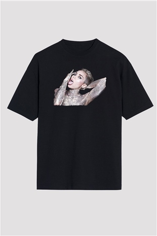 Miley Cyrus Baskılı Unisex Siyah Oversize Tişört - Tshirt