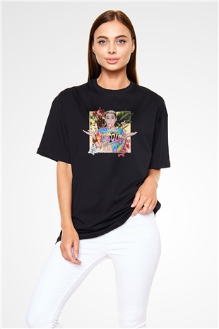 Miley Cyrus Baskılı Unisex Siyah Oversize Tişört - Tshirt