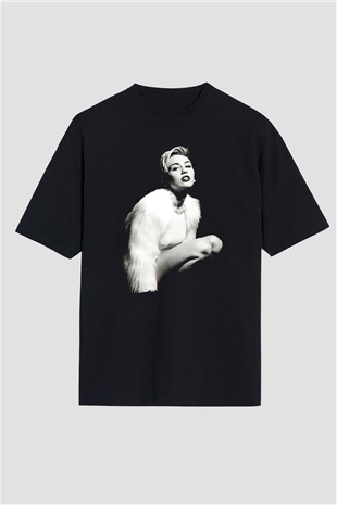 Miley Cyrus Baskılı Unisex Siyah Oversize Tişört - Tshirt