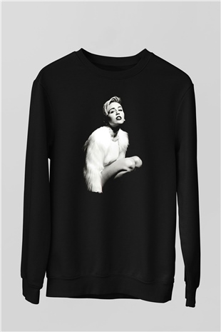 Miley Cyrus Baskılı Unisex Siyah Sweatshirt