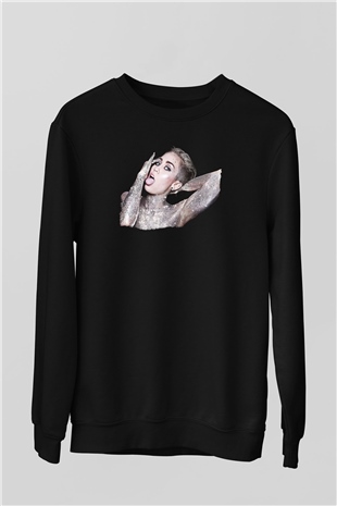 Miley Cyrus Baskılı Unisex Siyah Sweatshirt