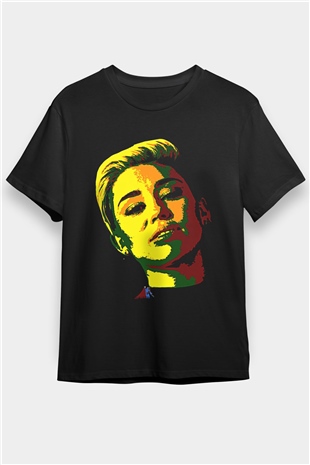 Miley Cyrus Baskılı Unisex Siyah Tişört - Tshirt