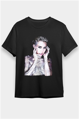 Miley Cyrus Baskılı Unisex Siyah Tişört - Tshirt