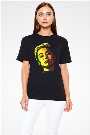 Miley Cyrus Baskılı Unisex Siyah Tişört - Tshirt