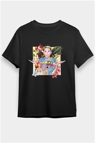 Miley Cyrus Baskılı Unisex Siyah Tişört - Tshirt