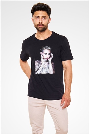 Miley Cyrus Baskılı Unisex Siyah Tişört - Tshirt