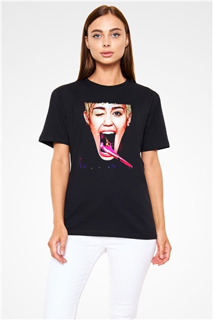 Miley Cyrus Baskılı Unisex Siyah Tişört - Tshirt