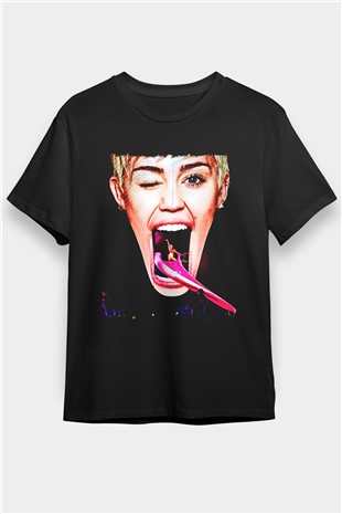 Miley Cyrus Baskılı Unisex Siyah Tişört - Tshirt