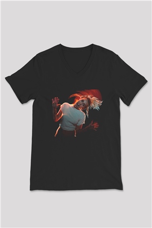 Miley Cyrus Baskılı Unisex Siyah V Yaka Tişört - Tshirt