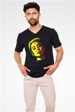 Miley Cyrus Baskılı Unisex Siyah V Yaka Tişört - Tshirt
