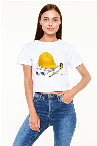 Mimar Beyaz Croptop Tişört