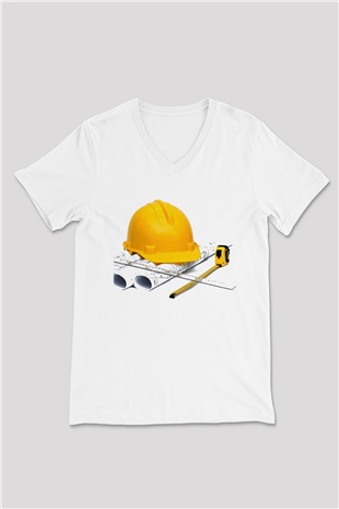 Mimar Beyaz Unisex V Yaka Tişört T-Shirt