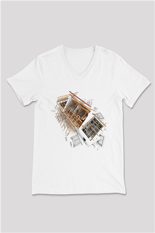 Mimar Beyaz Unisex V Yaka Tişört T-Shirt
