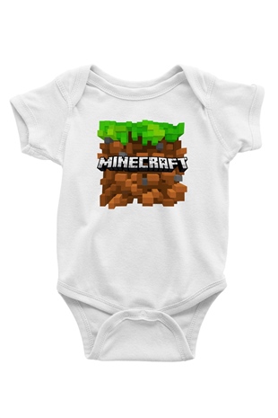 Minecraft Baskılı Beyaz Unisex Bebek Body - Zıbın