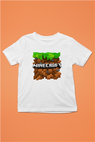 Minecraft Baskılı Beyaz Unisex Çocuk Tişört
