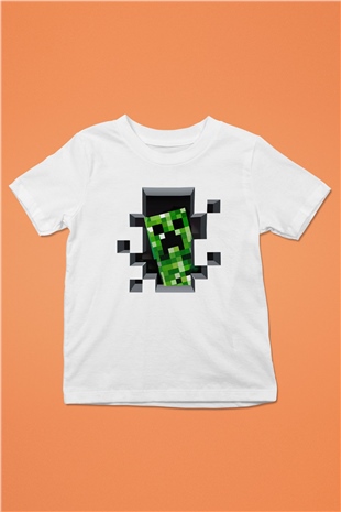 Minecraft Baskılı Beyaz Unisex Çocuk Tişört