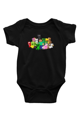 Minecraft Baskılı Siyah Bebek Body - Zıbın