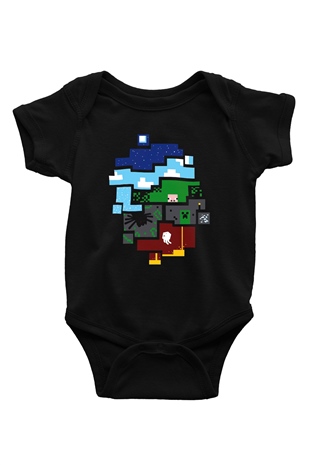 Minecraft Baskılı Siyah Bebek Body - Zıbın