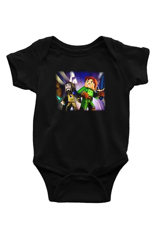 Minecraft Baskılı Siyah Bebek Body - Zıbın
