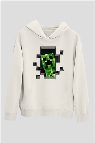 Minecraft Beyaz Unisex Kapşonlu Sweatshirt