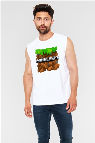 Minecraft Beyaz Unisex Kolsuz Tişört