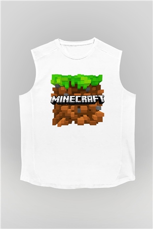 Minecraft Beyaz Unisex Kolsuz Tişört