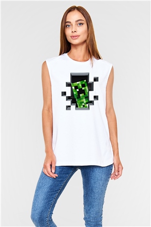 Minecraft Beyaz Unisex Kolsuz Tişört