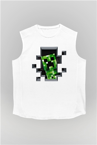 Minecraft Beyaz Unisex Kolsuz Tişört
