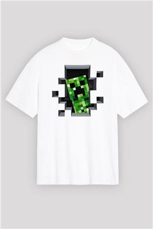Minecraft Beyaz Unisex Oversize Tişört