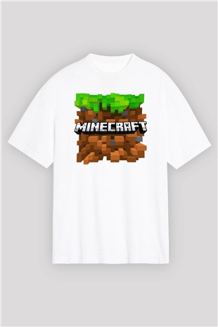 Minecraft Beyaz Unisex Oversize Tişört T-Shirt