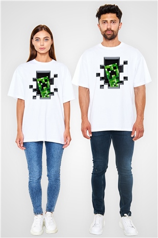Minecraft Beyaz Unisex Oversize Tişört