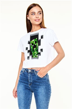 Minecraft Beyaz Unisex Oversize Tişört