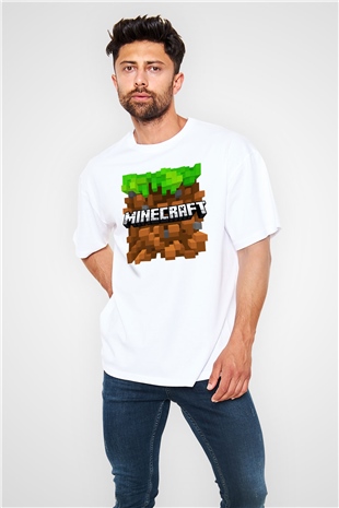 Minecraft Beyaz Unisex Oversize Tişört T-Shirt