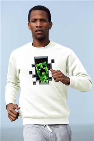 Minecraft Beyaz Unisex Sweatshirt