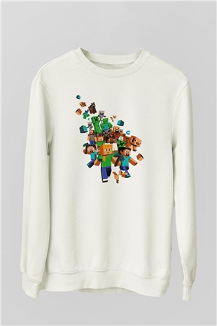 Minecraft Beyaz Unisex Sweatshirt