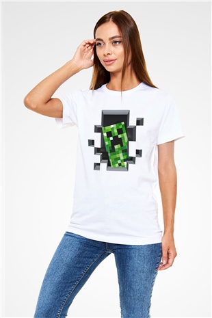Minecraft Beyaz Unisex Tişört