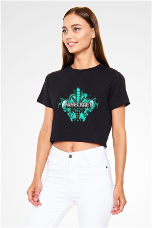 Minecraft Siyah Crop Top Tişört