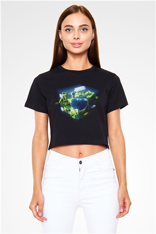Minecraft Siyah Crop Top Tişört