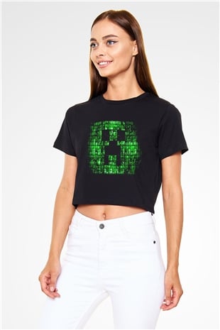 Minecraft Siyah Crop Top Tişört