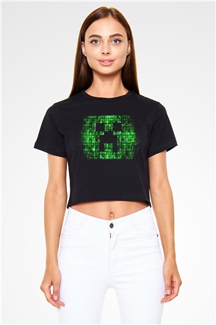 Minecraft Siyah Crop Top Tişört
