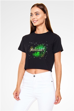 Minecraft Siyah Crop Top Tişört