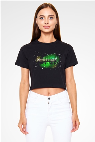 Minecraft Siyah Crop Top Tişört