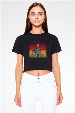 Minecraft Siyah Crop Top Tişört