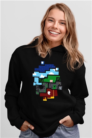 Minecraft Siyah Unisex Hoodie