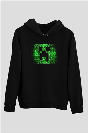 Minecraft Siyah Unisex Kapüşonlu Sweatshirt