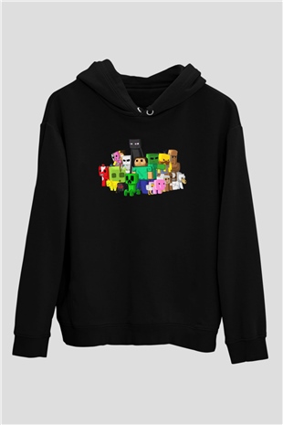 Minecraft Siyah Unisex Kapüşonlu Sweatshirt
