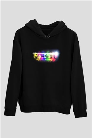 Minecraft Siyah Unisex Kapüşonlu Sweatshirt