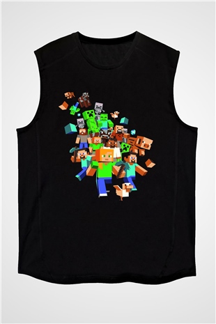 Minecraft Siyah Unisex Kolsuz Tişört
