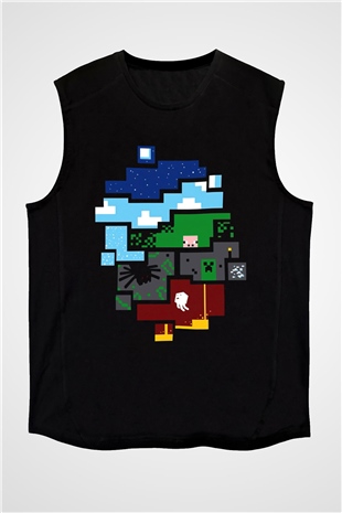 Minecraft Siyah Unisex Kolsuz Tişört